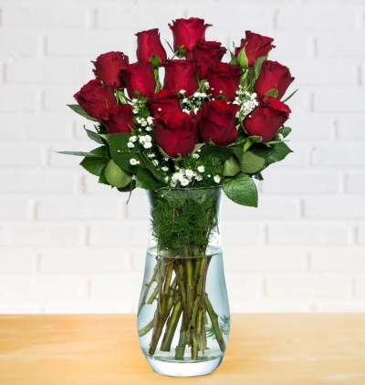 viabonte-sweet sparkle bouquet Çiçeği & Ürünü Vazoda 15'li Kırmızı Gül 