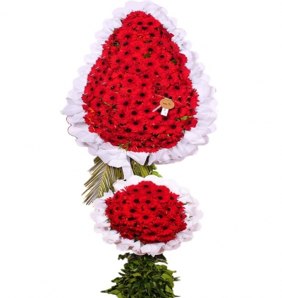 kırmızı Çift katlı Çelenk yapay Çiçeği & Ürünü Kırmızı Gerberalar Çift Katlı Çelenk 