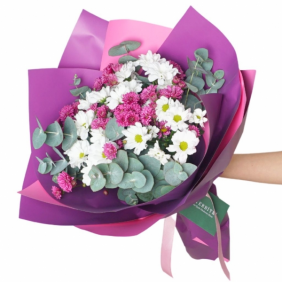  afşin çiçek Purple Bliss (Papatya ve Okaliptus Buketi)